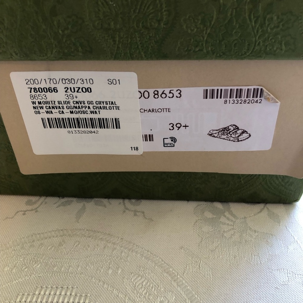 Gucci Crystal Canvas Purple/Lime GG Slides Sandals Women’s Size 39+ US-9 Shoes - Picture 6 of 14